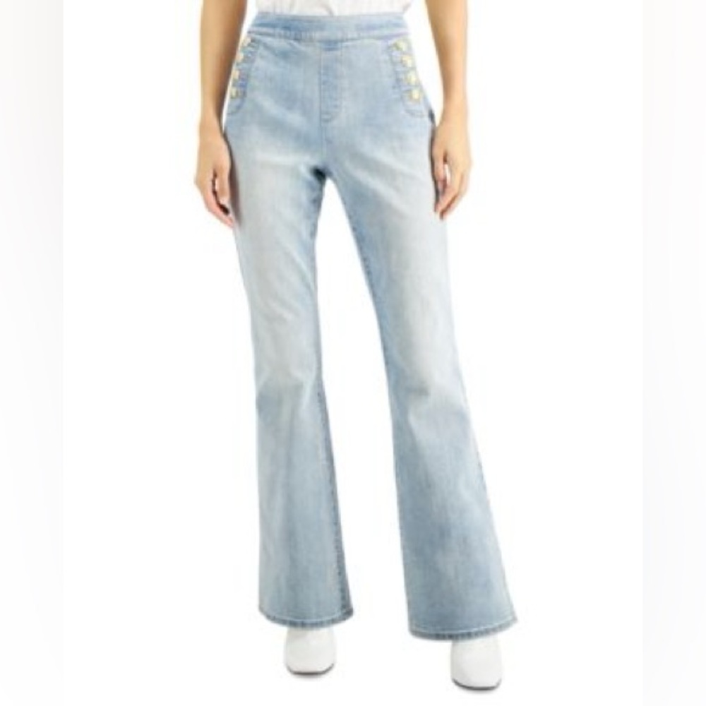 INC International Concepts Sailor Flare Jeans Sz 2 Light Wash High Rise Nautical